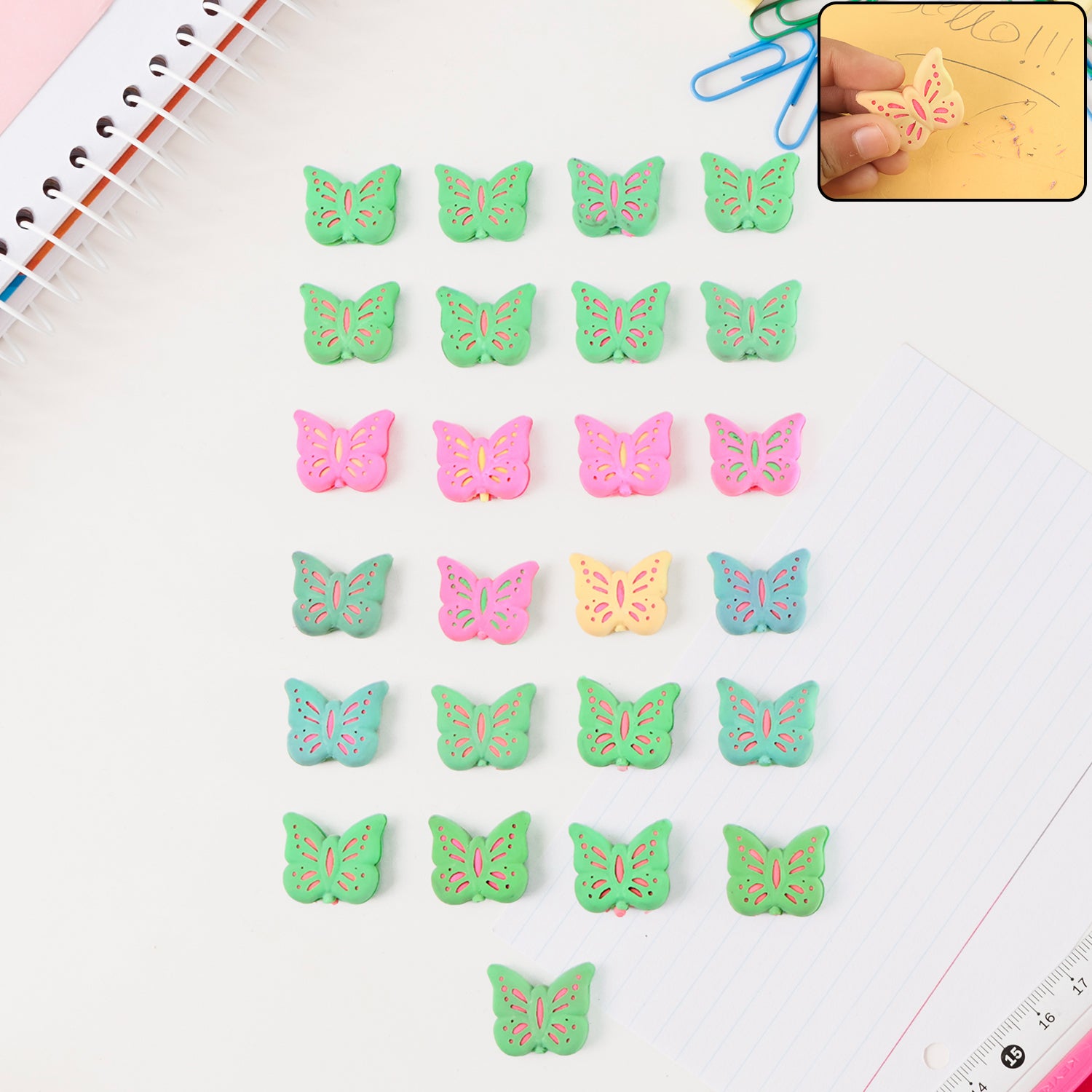 Butterfly Shape Eraser Rubber (25 Pc  Mix Colour  Design) Butterfly Shape Eraser Rubber (25 Pc  Mix Colour  Design)